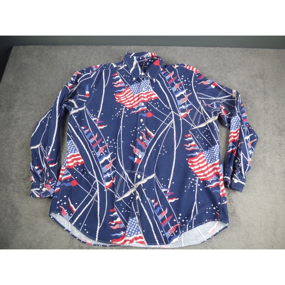 Ralph Lauren Mens 1XB Classic Fit American Flag Nautical Sailboat Navy Shirt